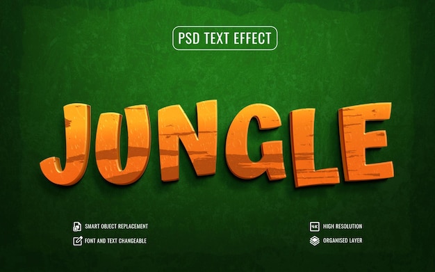 3d jungle text effect with wooden texture