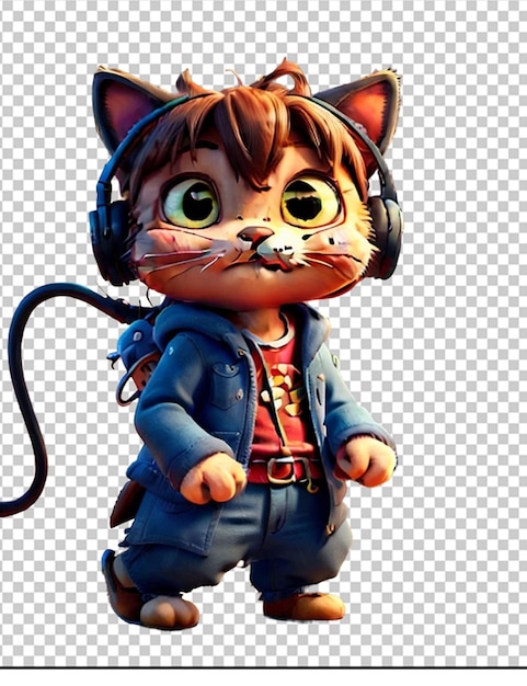 3d kitten with headphones cute cartoon background