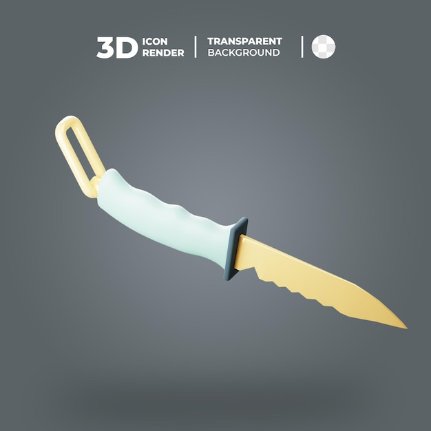 A 3d knife with a blue handle and a white background.