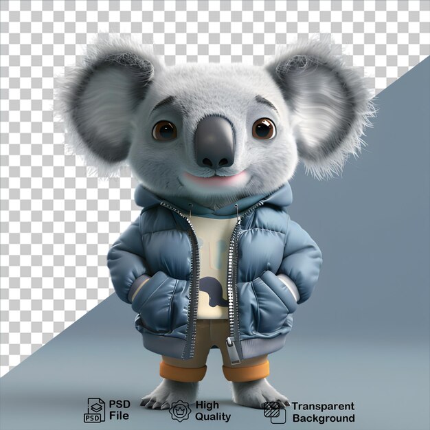 3d koala character isolated on transparent background include png file