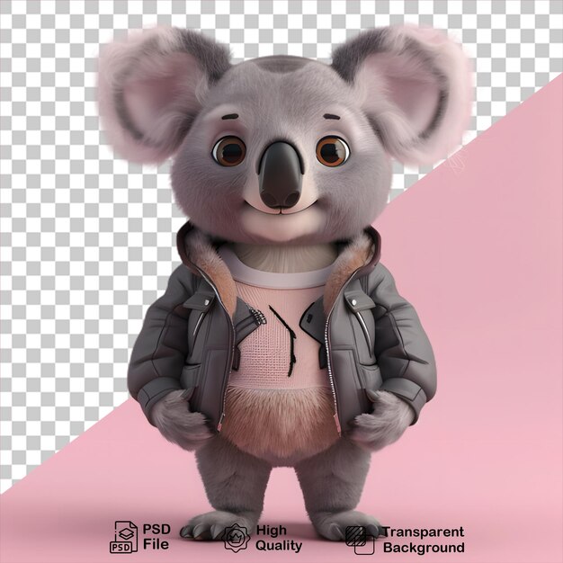 3d koala character isolated on transparent background include png file