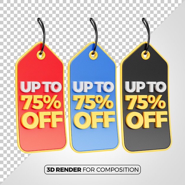 PSD 3d label saying up to 75 off