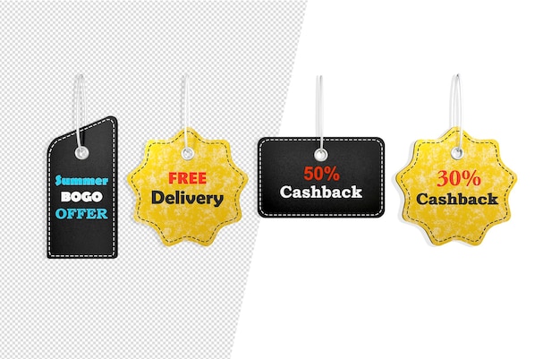 3d labels of Cashback, Offer, promotion, Free delivery. Set of banner elements, Cashback tag, Free d