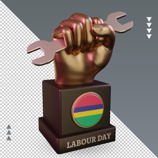 PSD 3d labour day mauritius flag rendering left view