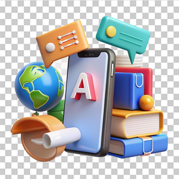 3D Language translation on Phone Elearning and education learning language courses concept Dictionary Multilingual communication Trendy and modern vector in 3d style