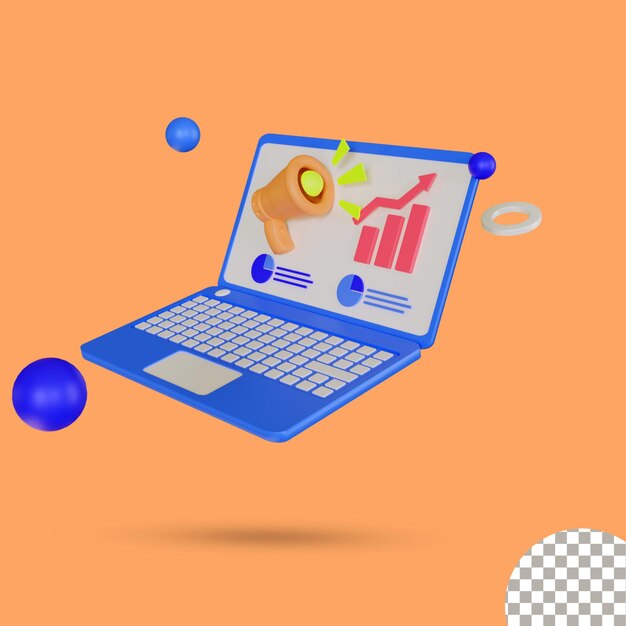 3d laptop with digital marketing 3d illustration