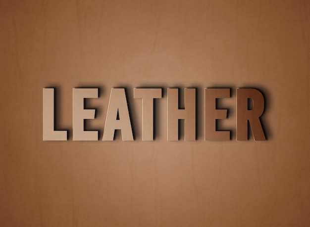 3D Leather Text mockup psd for company on brown leather background