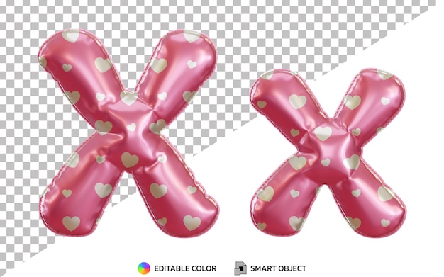 3d letter x pink helium foil balloon alphabet with love pattern, uppercase and lowercase