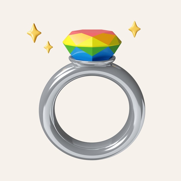 3d A LGBT jewelry ring flying metal rainbow icon isolated background 3d rendering illustration