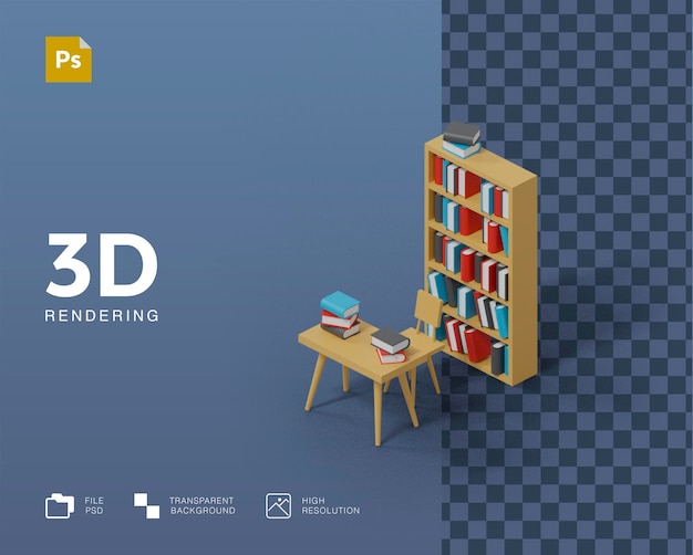 3D library illustration rendering