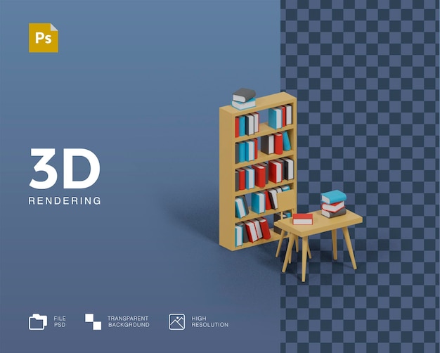 3D library illustration rendering