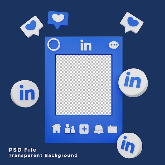 3d linkedin mockup template asset with logo icon illustration high quality