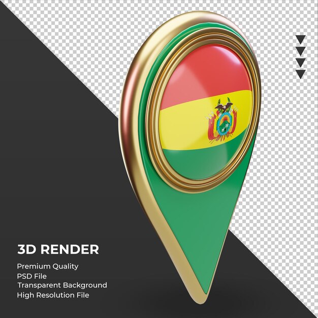 3d location pin Bolivia flag rendering left view