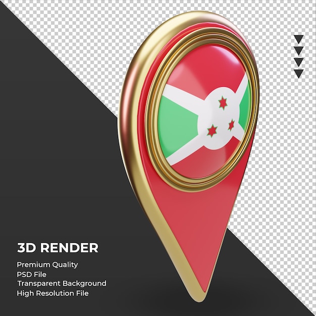 3d location pin Burundi flag rendering left view