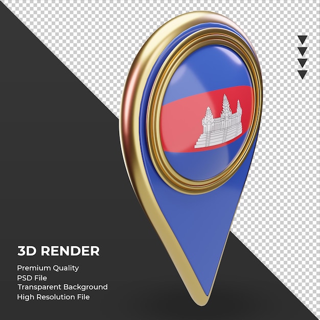 3d location pin Cambodia flag rendering left view