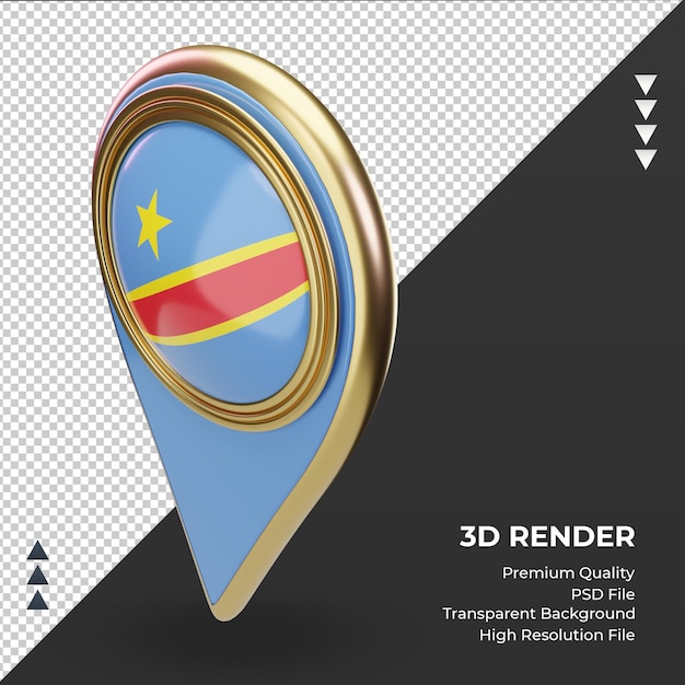 3d location pin Democratic Congo flag rendering right view