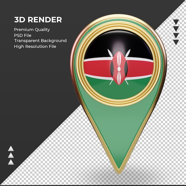 PSD 3d location pin kenya flag rendering front view