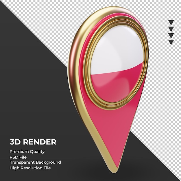 3d location pin Poland flag rendering left view