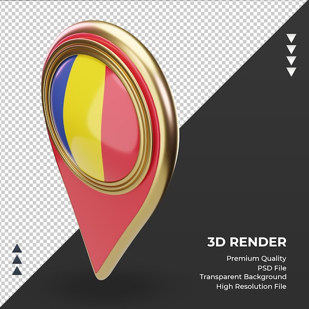 3d location pin Romania flag rendering right view