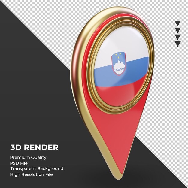 3d location pin Slovenia flag rendering left view