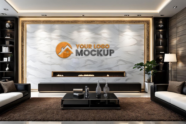 3d logo mockup on luxury indoor wall