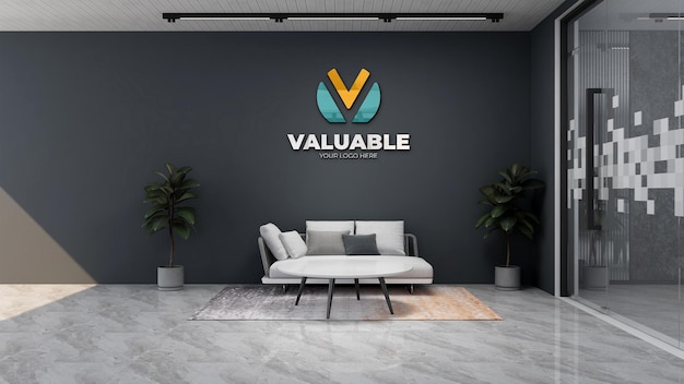 3d logo mockup in modern office lobby waiting room