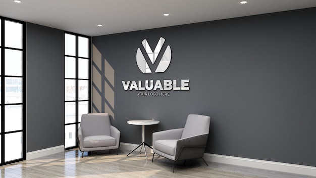 3d logo mockup in modern office lobby waiting room