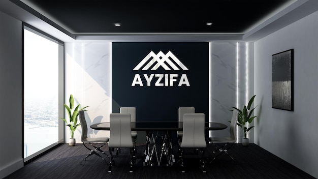 3d logo mockup in modern office meeting room