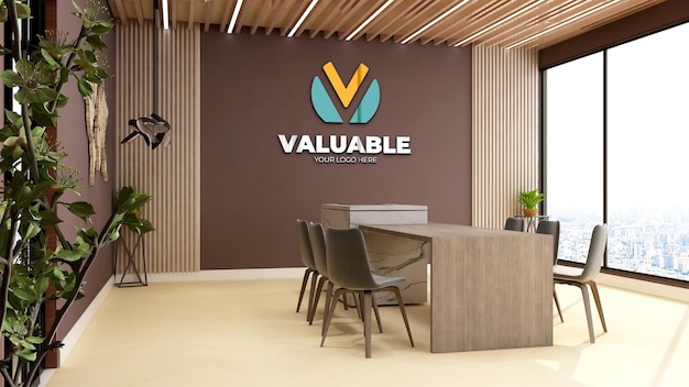 3d logo mockup in the modern office meeting room