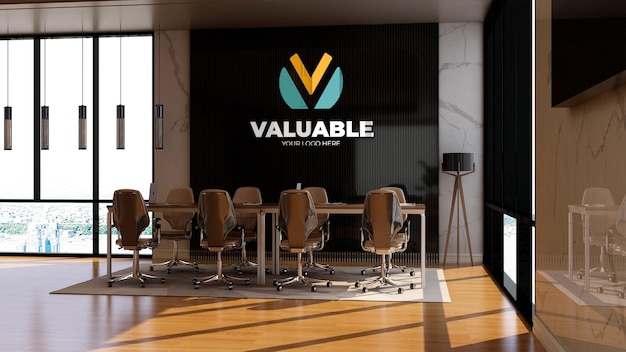 3d logo mockup in the modern office meeting room