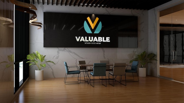 3d logo mockup in the modern office meeting room