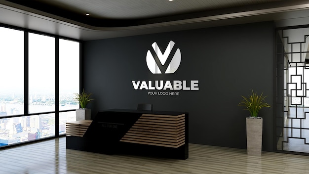 3d logo mockup in office front desk or receptionist room