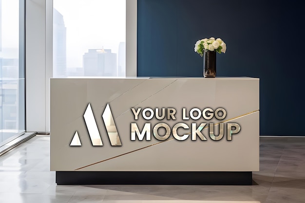 3d logo mockup on office reception desk