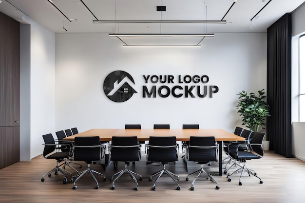 3d logo mockup on office wall