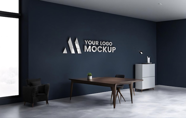 PSD 3d logo mockup on office wall