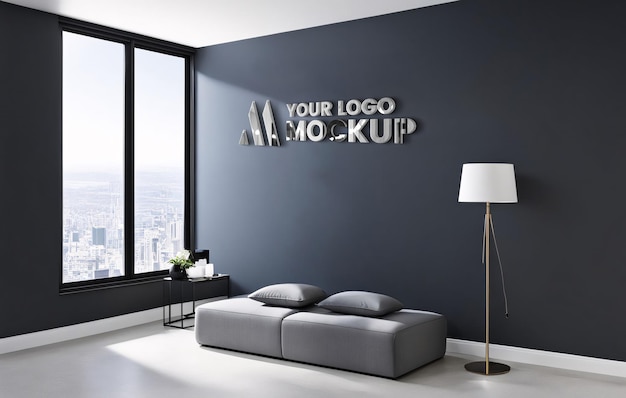 3d logo mockup on office wall