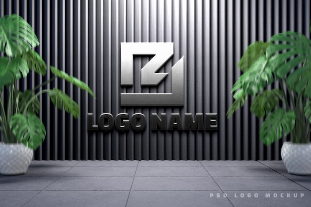 3d logo mockup on wall or 3d realistic silver logo mockup