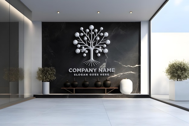 3d logo mockup wall office company branding display background