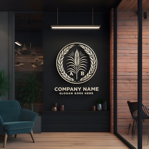 3d logo mockup wall office company branding display background