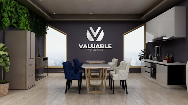 3d logo mockup on wall office pantry room