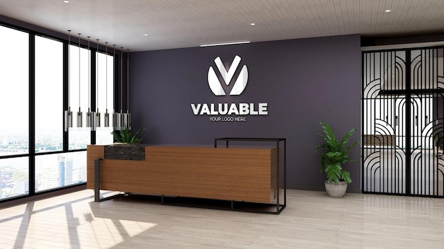 3d logo mockup on wall office receptionist or front desk room