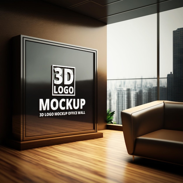 3d logo wall mockup in office