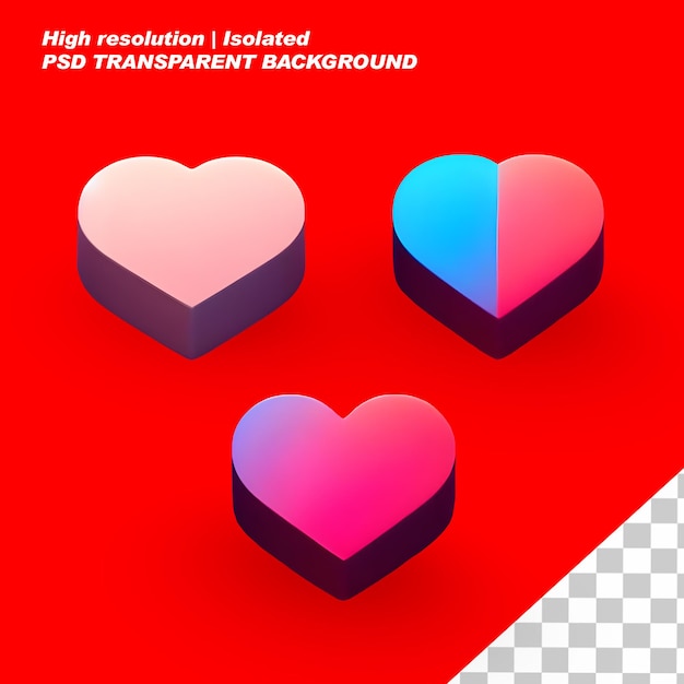 3d love heart symbol icon colored png isolated transparent background