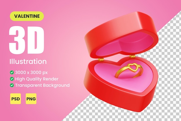 3d Love Ring Box, Valentine 3d Illustration