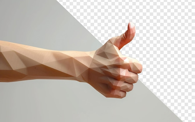 3D Low Poly Thumbs Up Gesture on Transparent Background