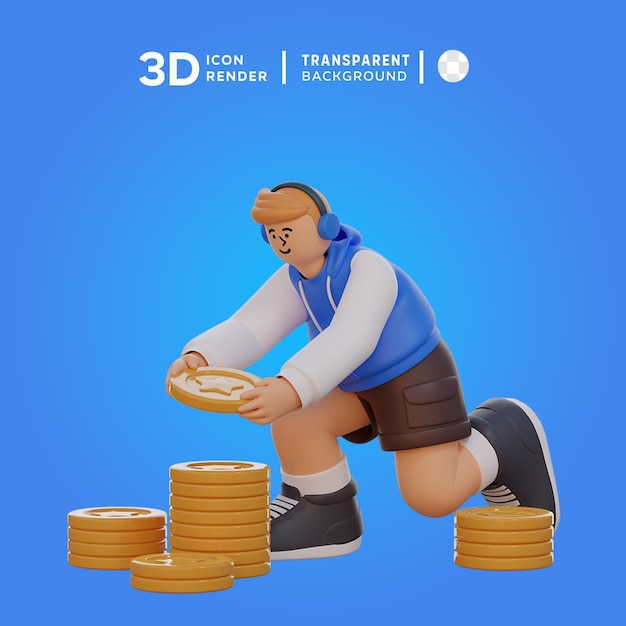 3D Lucas Stacking Coins illustration