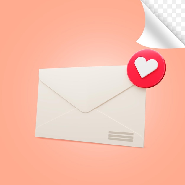 3d mail with a small heart notification