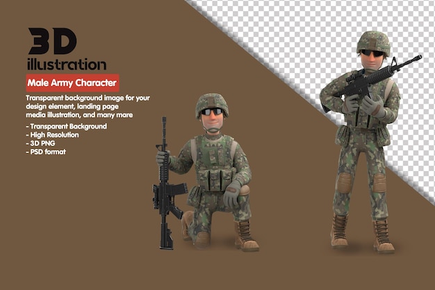 3D Male Army Character 3D Render Character. 3D Rendering PSD