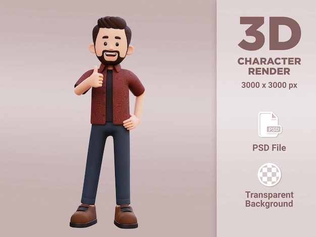 3d male character give a thumb up