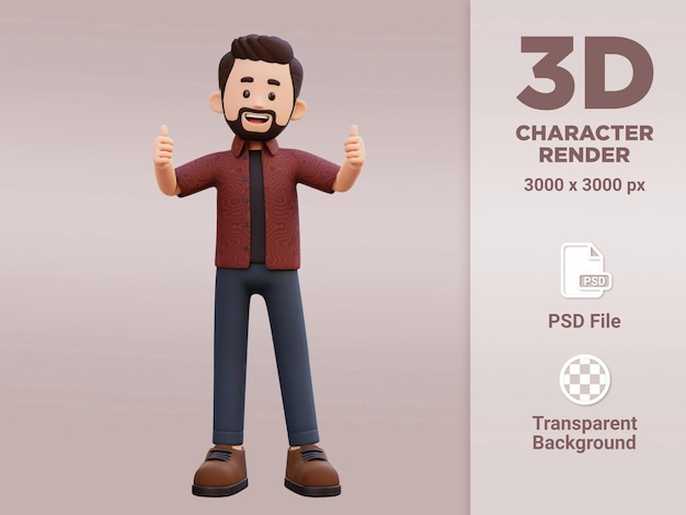 3d male character give a thumb up